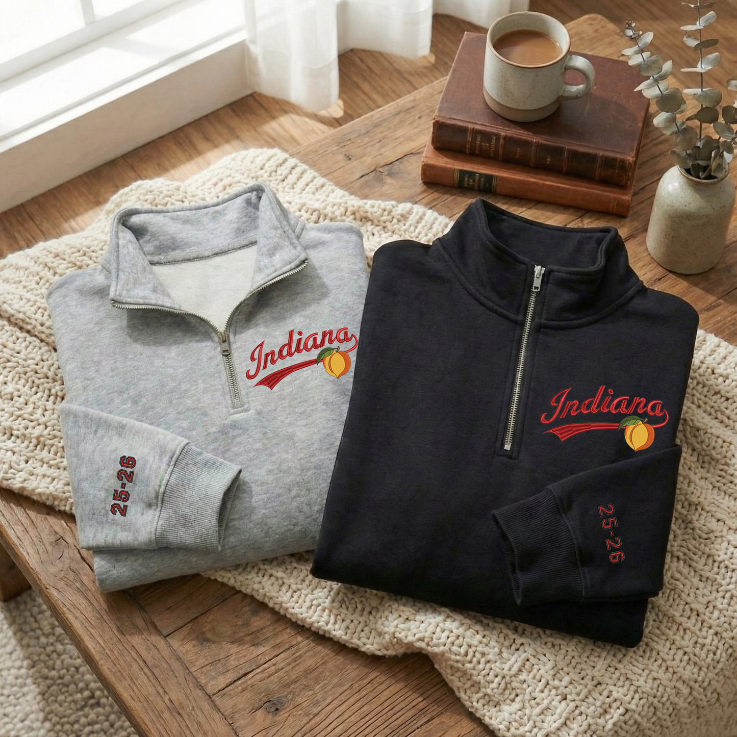 Embroidered Indiana Hoosiers Champs Sweatshirt: Rose & Peach Bowl 25/26 Quarter-Zip Sweatshirt, Hoodie Sweatshirt T-Shirt