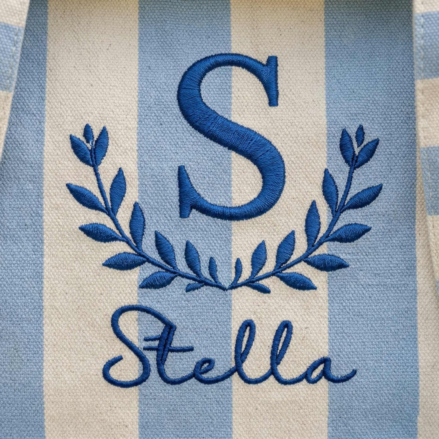 Embroidered Custom Name Tote Bag - Vintage Striped Beach Tote