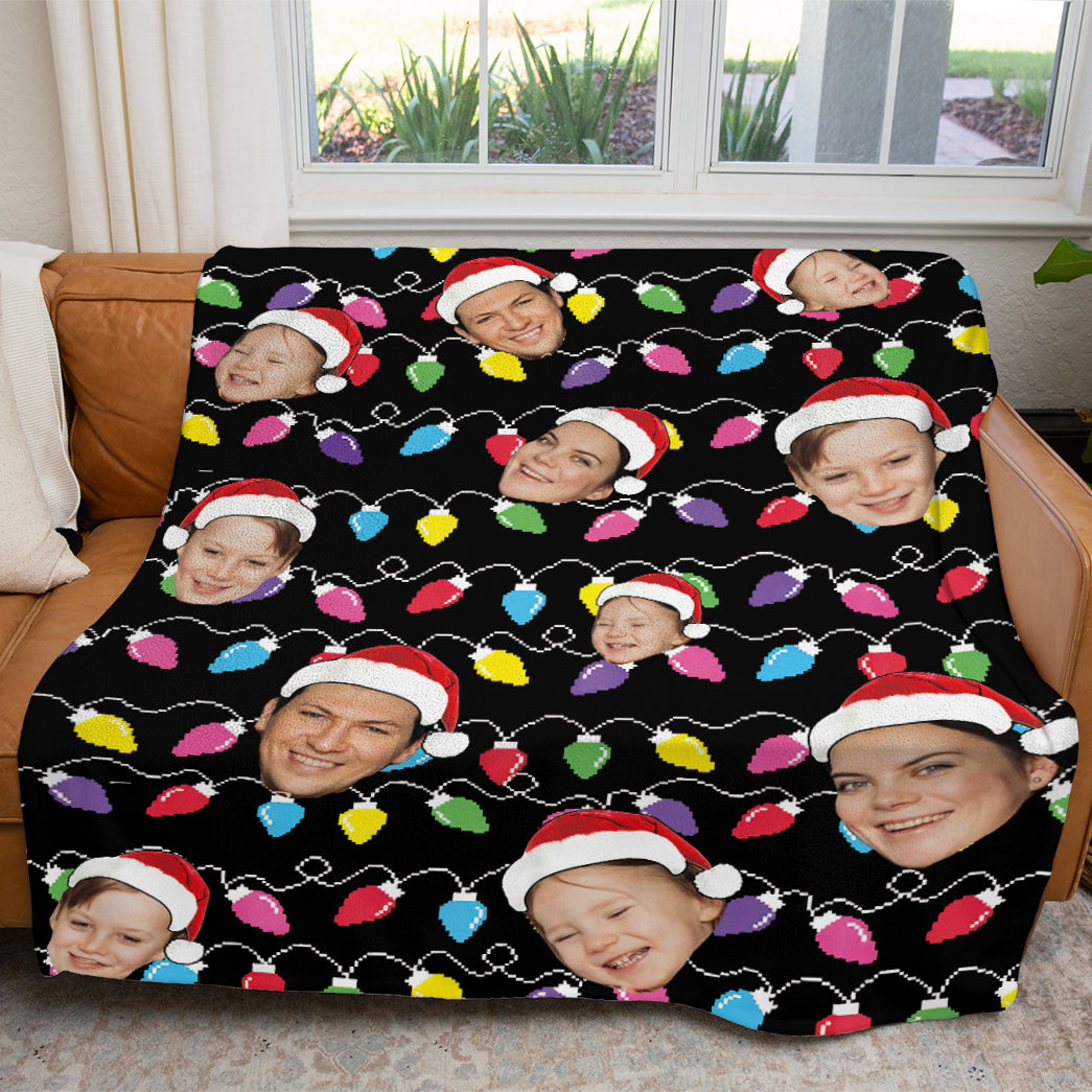 Personalized Family Photo Christmas Light Soft Blanket