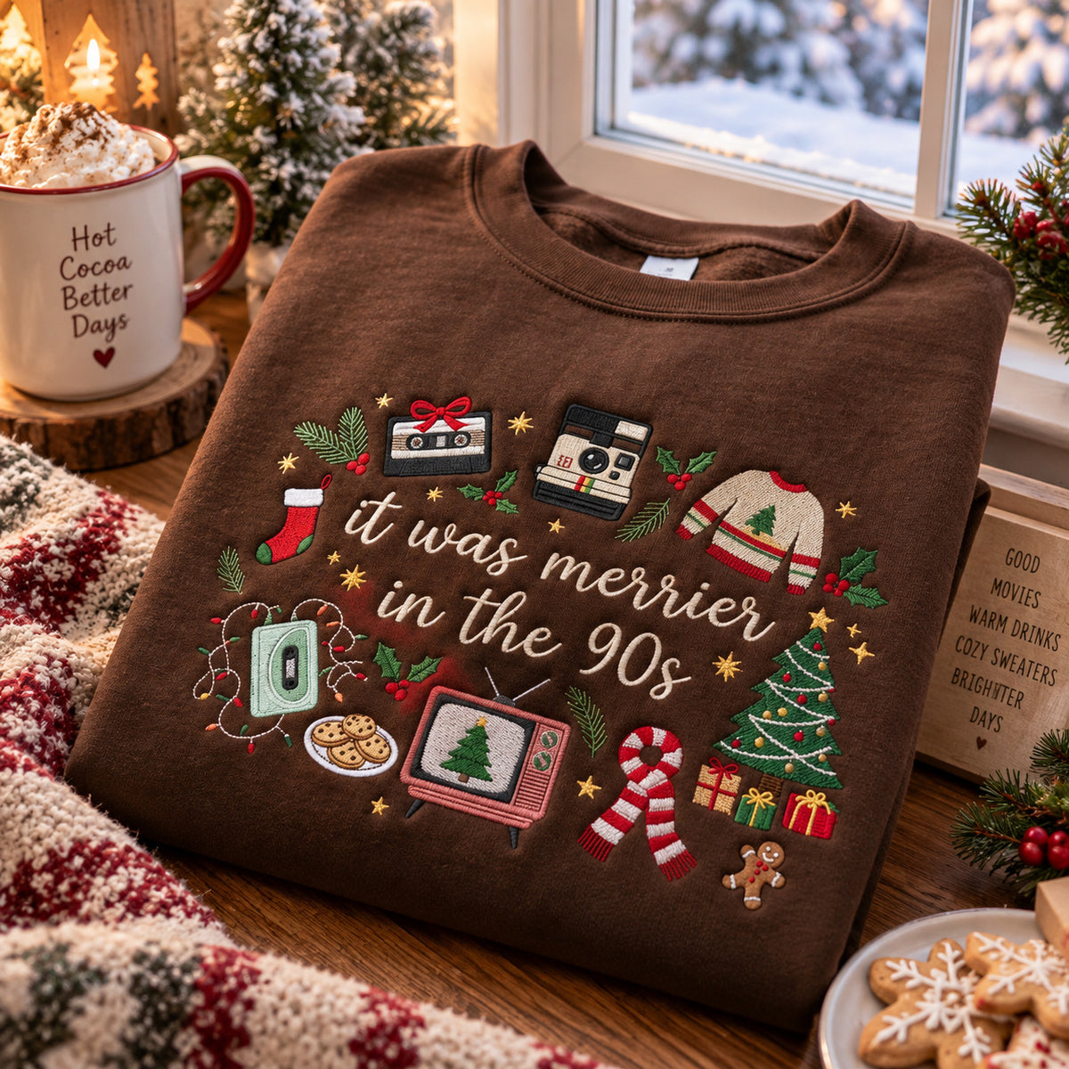 It Was Merrier in the 90s Embroidered Christmas Sweatshirt, Retro Holiday Crewneck - DL09041026