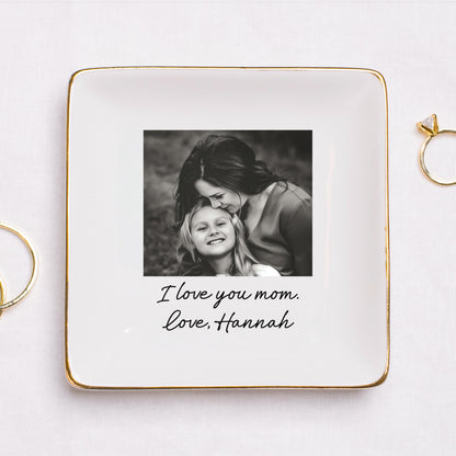 Personalized Mom Photo Jewelry Dish: Ceramic Trinket Tray Gift for Mom, Thank You Grandma, Birthday Ring Dish Gift, Mom Gift from Daughter