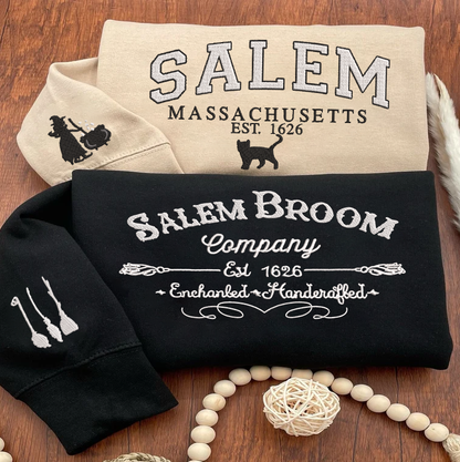 Personalized Embroidered Halloween SALEM BROOM Hoodie Sweatshirt T-Shirt