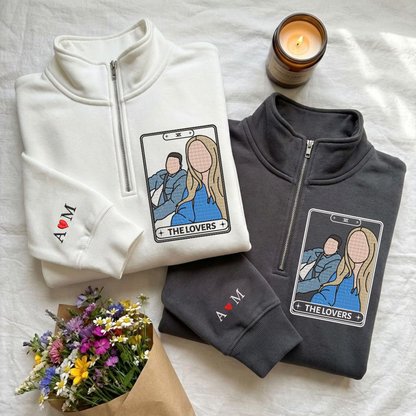 Valentine Personalized Embroidered The Lovers Tarot Card Photo Hoodie Sweatshirt T-Shirt