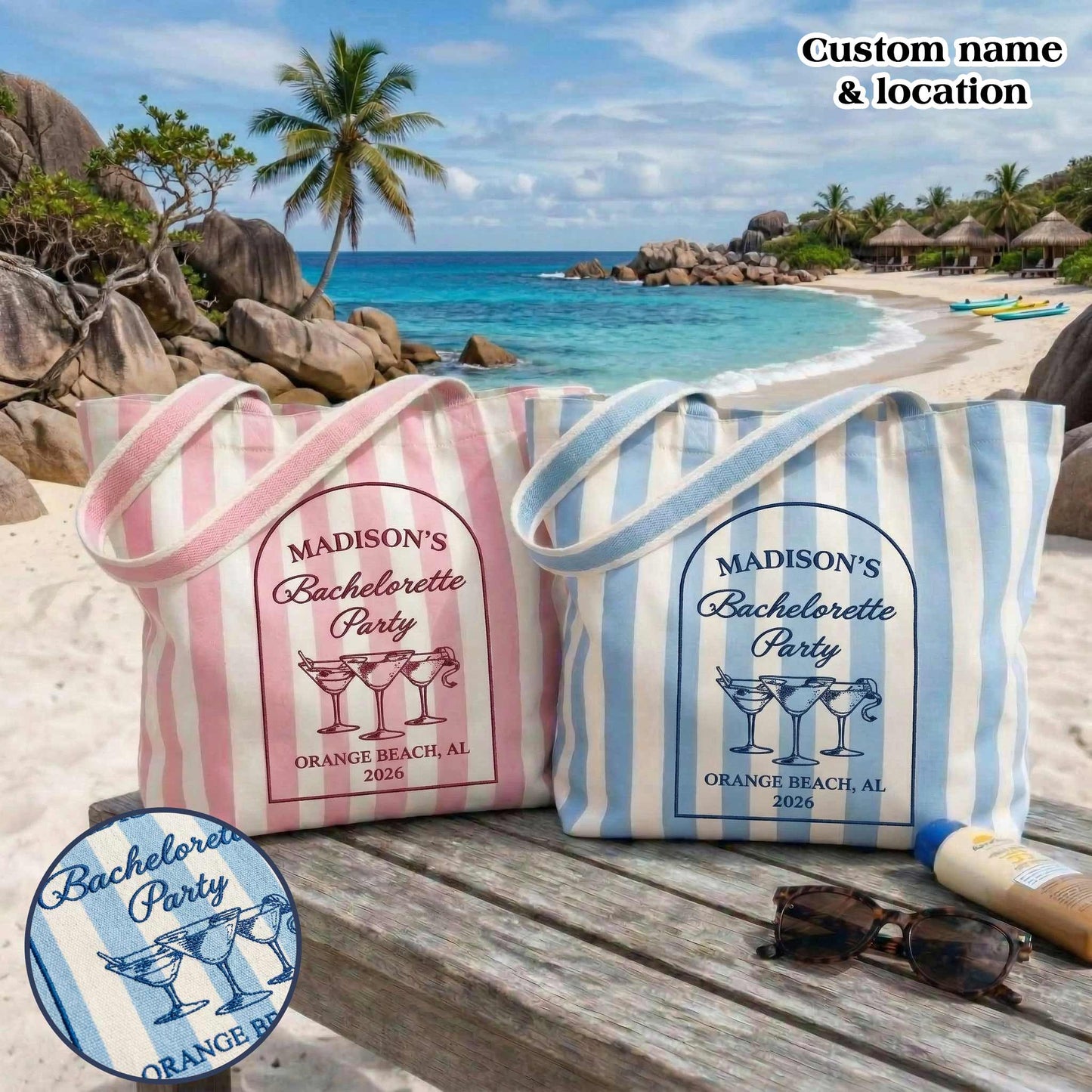 Custom Bachelorette Party Beach Tote Bag | Personalized Bridesmaid Gift | Bridal Party Favor | Destination Wedding Tote