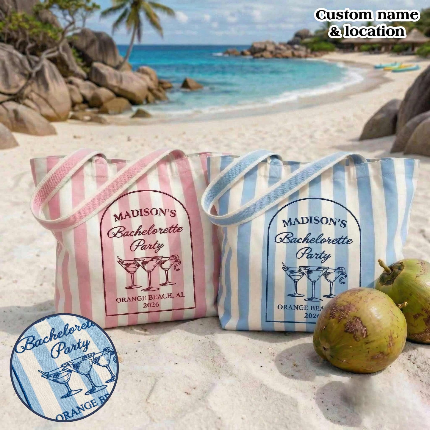Custom Bachelorette Party Beach Tote Bag | Personalized Bridesmaid Gift | Bridal Party Favor | Destination Wedding Tote