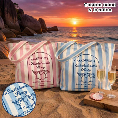 Custom Bachelorette Party Beach Tote Bag | Personalized Bridesmaid Gift | Bridal Party Favor | Destination Wedding Tote