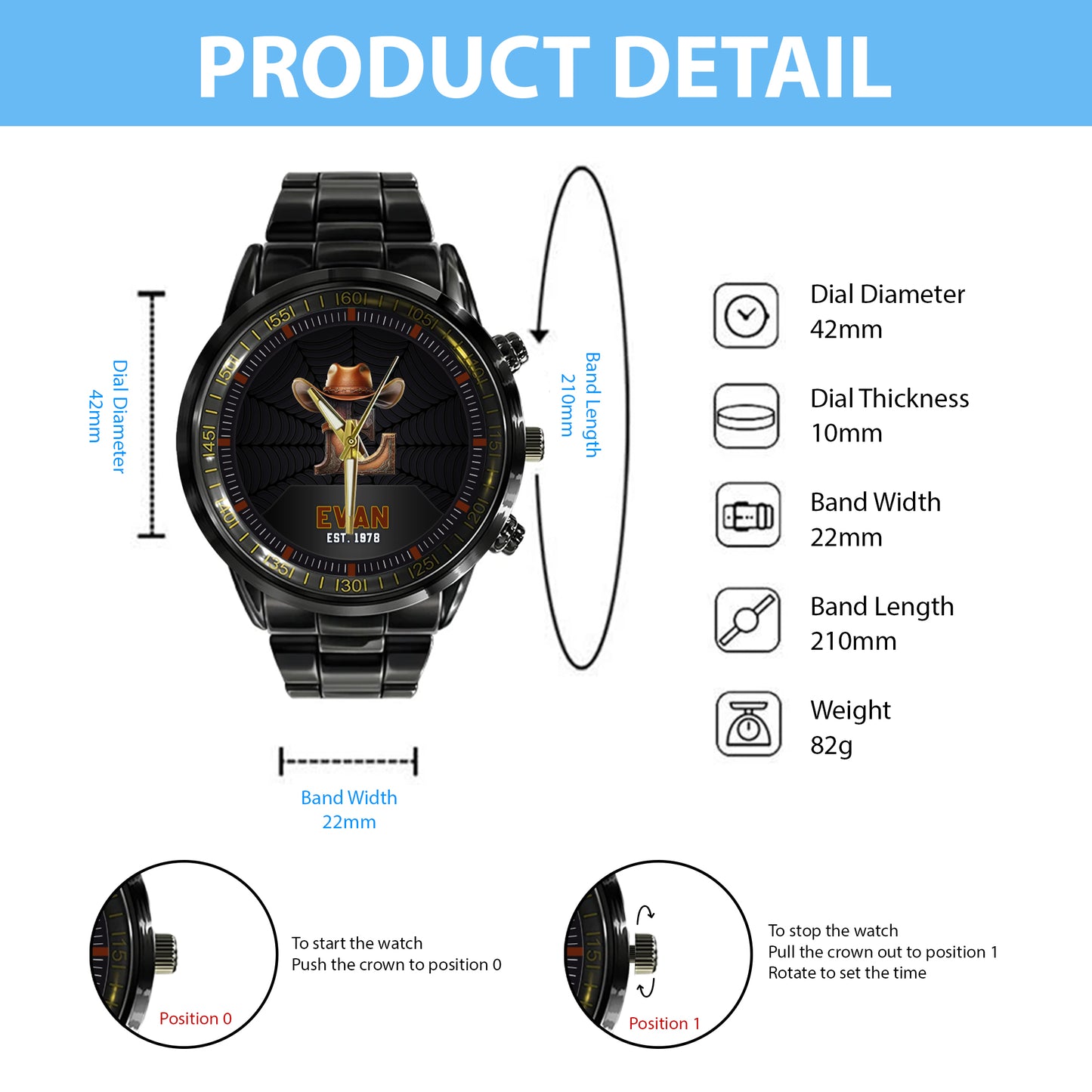 Personalized Western Letter Name Quartz Watch Father's Day Gift For Him