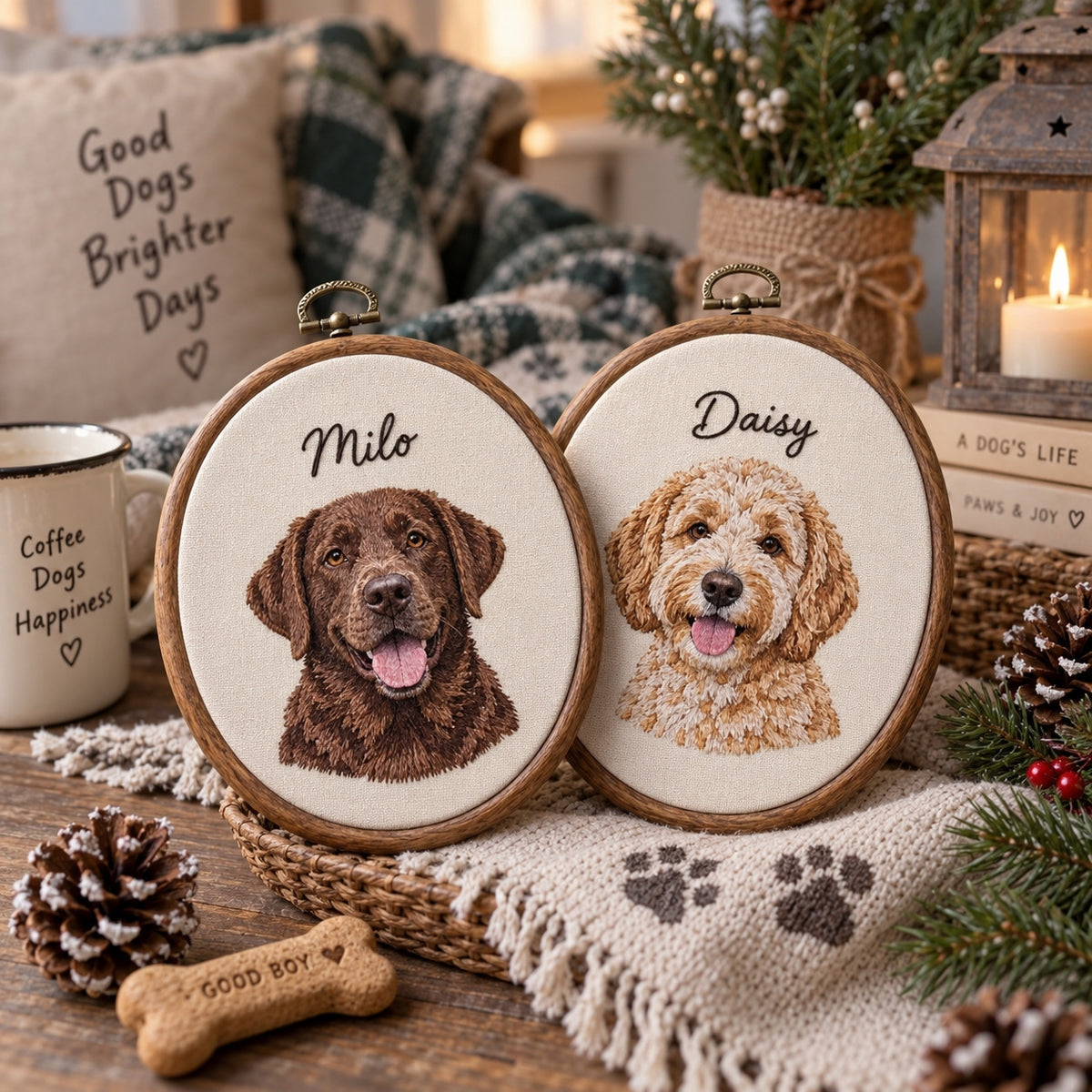Custom Dog Portrait Embroidery Hoop from Photo, Personalized Pet Name Art, Dog Lover Gift - DL13180926