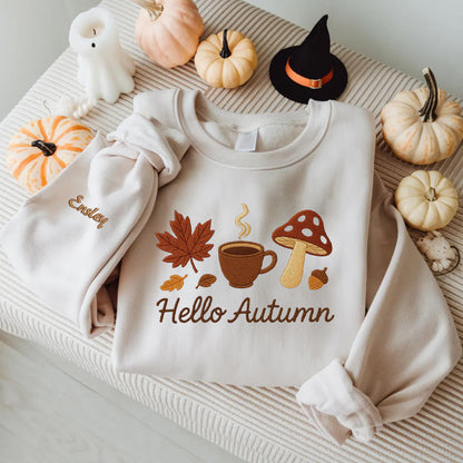 Halloween Personalized Embroidered Hello Autumn Hoodie Sweatshirt T-Shirt