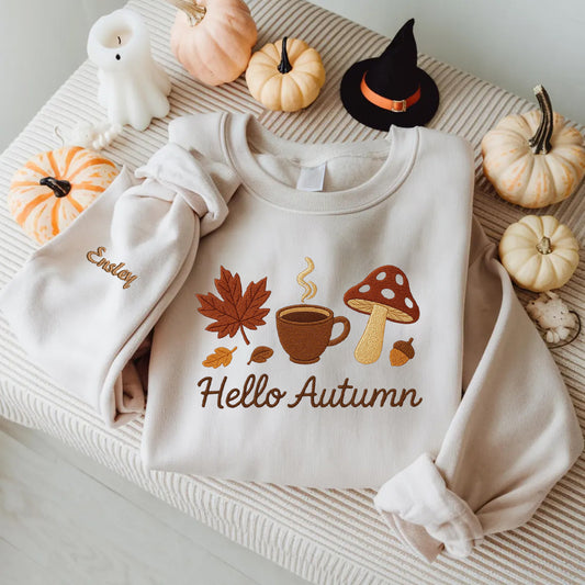Halloween Personalized Embroidered Hello Autumn Hoodie Sweatshirt T-Shirt