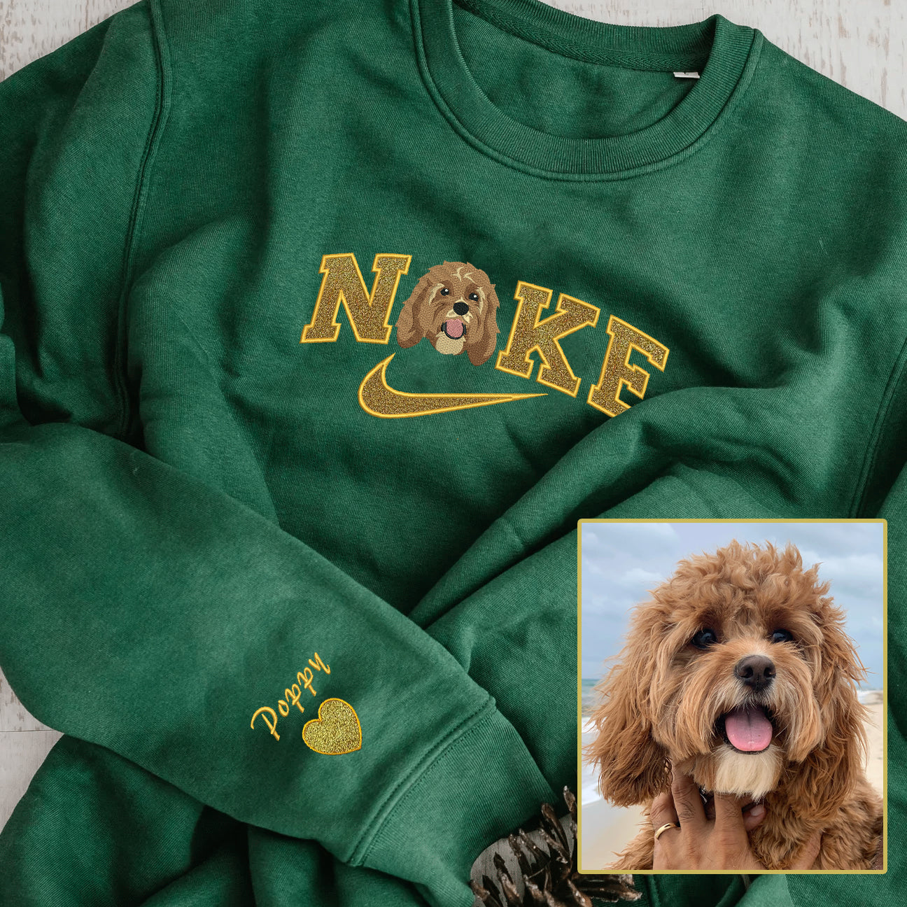 Personalized Embroidered Pet Dog Cat Photo Glitter Hoodie Sweatshirt T-Shirt