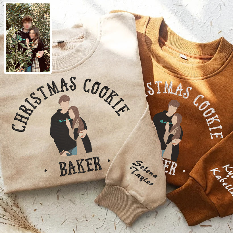 Personalized Embroidered Christmas Cookie Baker Custom Photo Hoodie Sweatshirt T-Shirt