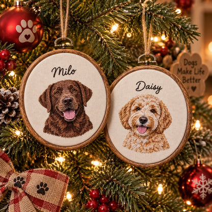 Custom Dog Portrait Embroidery Hoop from Photo, Personalized Pet Name Art, Dog Lover Gift - DL13180926
