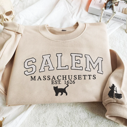 Personalized Embroidered Halloween SALEM MASSACHUSETTS Hoodie Sweatshirt T-Shirt