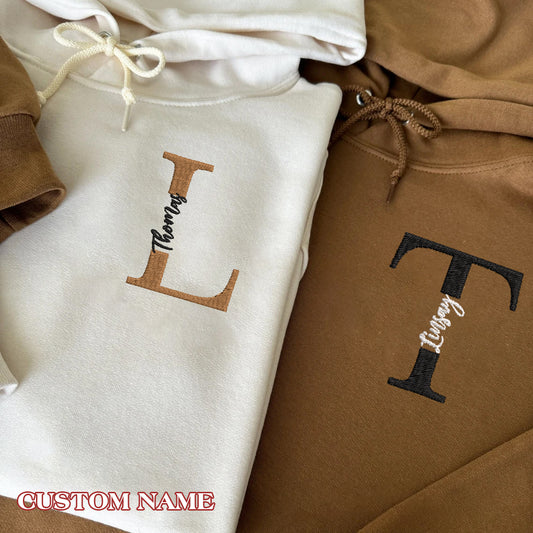 Valentine Custom Embroidered Couple Names Hoodie Sweatshirt T-shirt