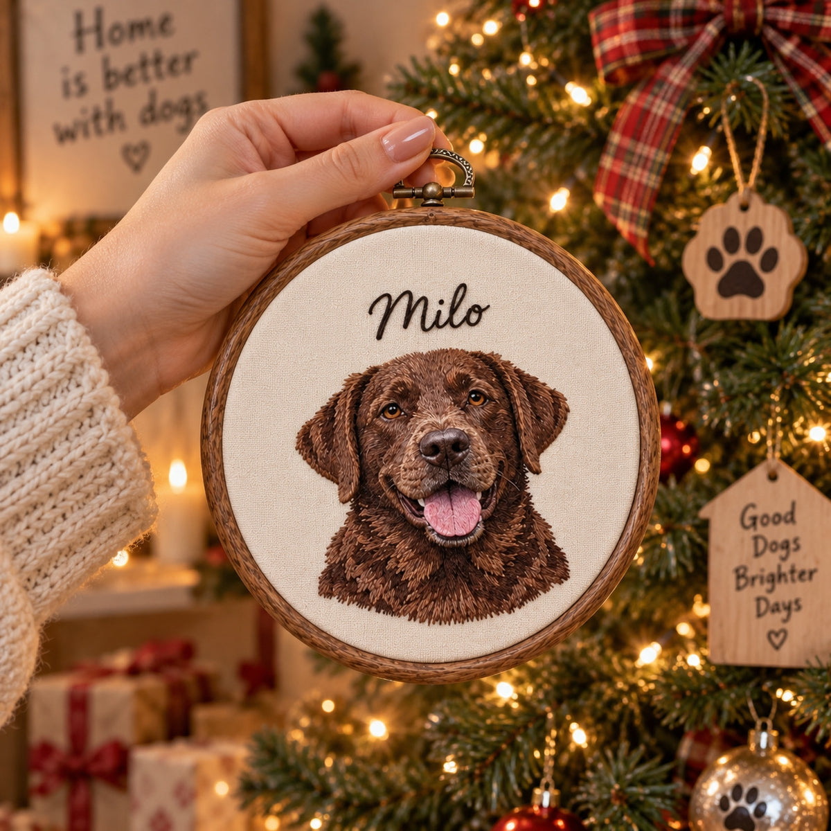 Custom Dog Portrait Embroidery Hoop from Photo, Personalized Pet Name Art, Dog Lover Gift - DL13180926