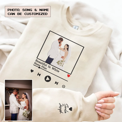 Valentine Personalized Embroidered Couple And Song Hoodie Sweatshirt T-Shirt