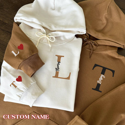 Valentine Custom Embroidered Couple Names Hoodie Sweatshirt T-shirt