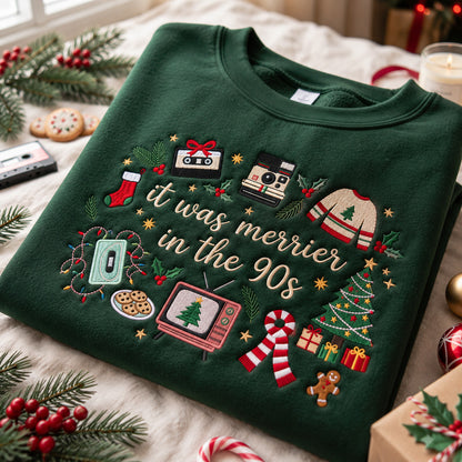 It Was Merrier in the 90s Embroidered Christmas Sweatshirt, Retro Holiday Crewneck - DL09041026