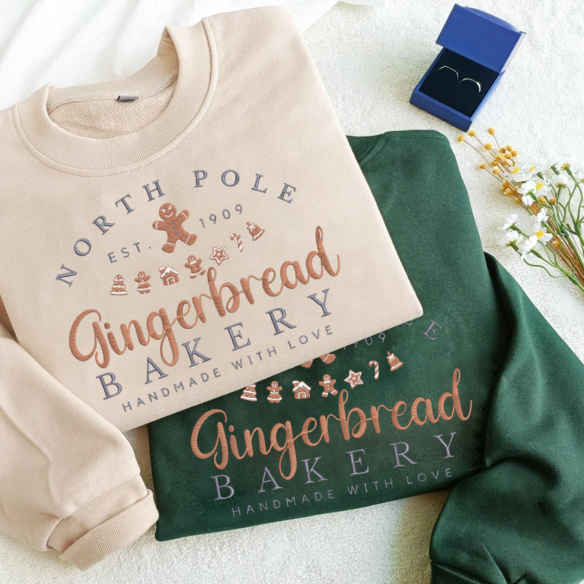 Personalized Embroidered Gingarbread Hoodie Sweatshirt T-Shirt