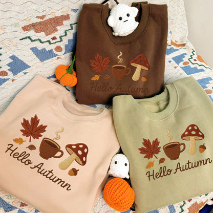 Halloween Personalized Embroidered Hello Autumn Hoodie Sweatshirt T-Shirt