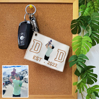 Personalized Embroidered Leather Dad Photo Keychain