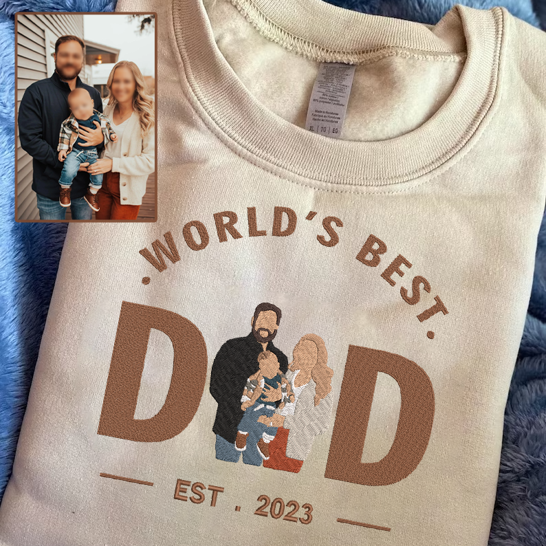 Father's Day World's Best Dad Personalized Embroidered Family Photo Hoodie Sweatshirt T-Shirt