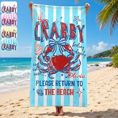 Personalized Microfiber Crabby Beach Towel Custome Name Gift