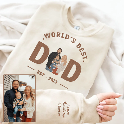 Father's Day World's Best Dad Personalized Embroidered Family Photo Hoodie Sweatshirt T-Shirt