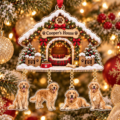 Personalized Dog Photo Christmas Ornament, Custom Dog House with Name and Hanging Photo Charms, Pet Keepsake Gift for Dog Lovers