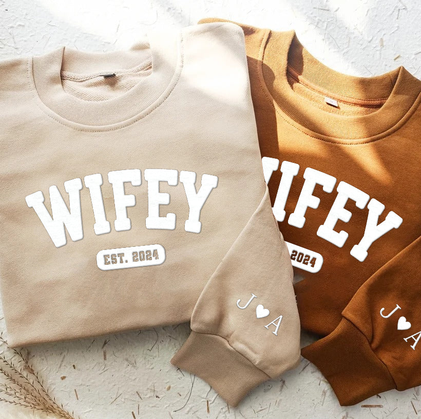 Personalized Wifey Embossed Printed Hoodie Sweatshirt T-Shirt