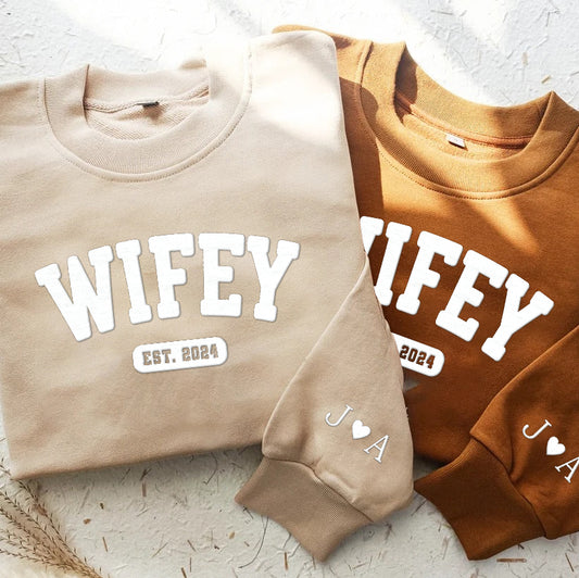 Personalized Wifey Embossed Printed Hoodie Sweatshirt T-Shirt