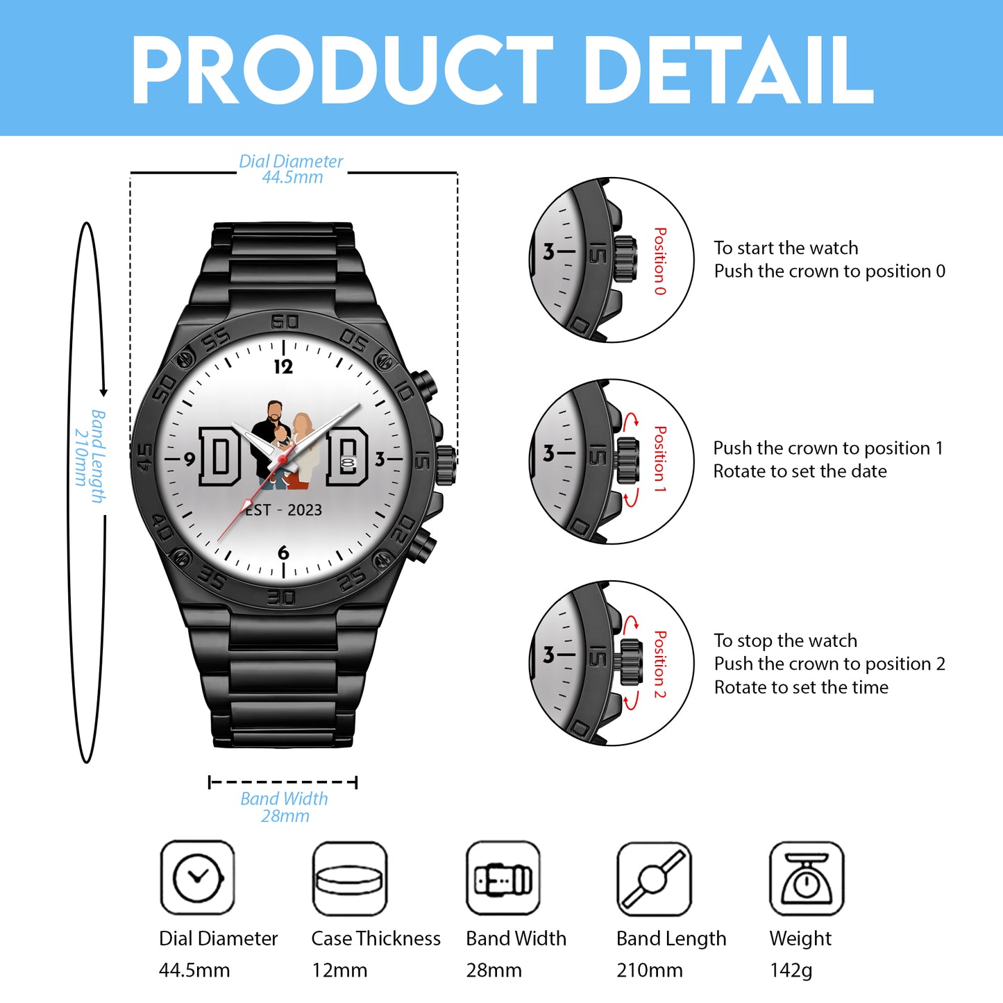 Father's Day Gift For Dad Personalized Alloy Dad Quartz Watch with Family Photos
