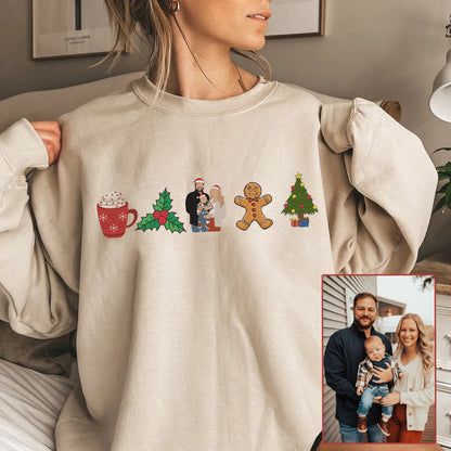 Christmas Embroidered Family Photo Custom Text Hoodie Sweatshirt T-Shirt