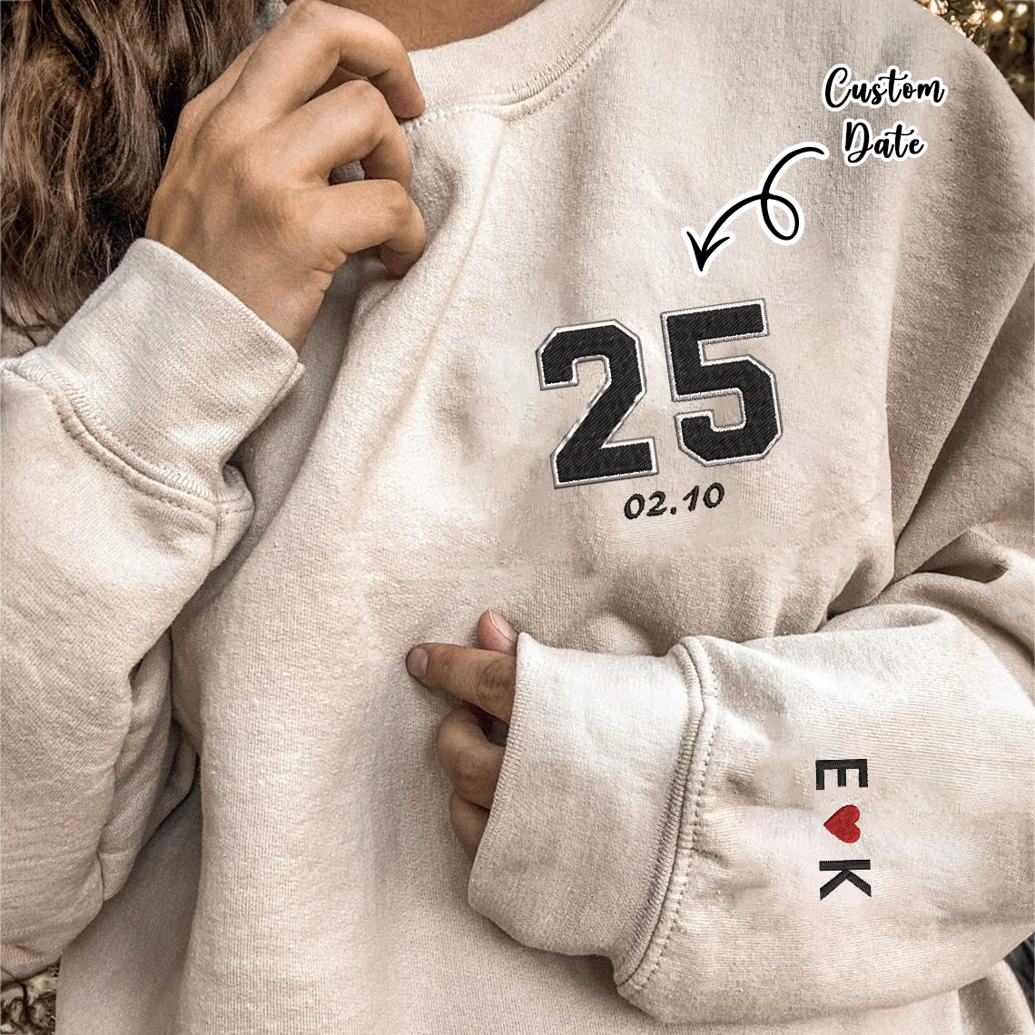 Valentine Personalized Embroidered Date & Name Couple Hoodie Sweatshirt T-Shirt