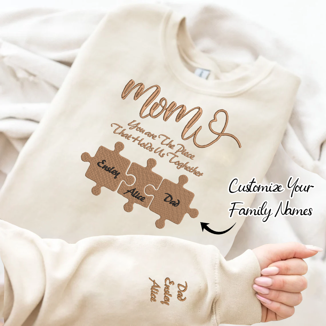 Mother's Day You Are The Piece That Holds Us Together Personalized Embroidered Family Photo Hoodie Sweatshirt T-Shirt