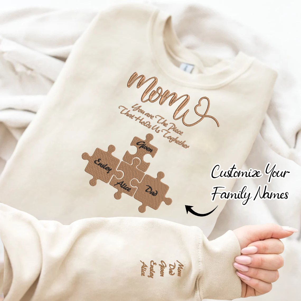 Mother's Day You Are The Piece That Holds Us Together Personalized Embroidered Family Photo Hoodie Sweatshirt T-Shirt