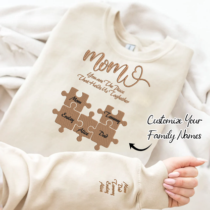 Mother's Day You Are The Piece That Holds Us Together Personalized Embroidered Family Photo Hoodie Sweatshirt T-Shirt