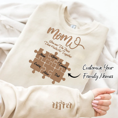 Mother's Day You Are The Piece That Holds Us Together Personalized Embroidered Family Photo Hoodie Sweatshirt T-Shirt