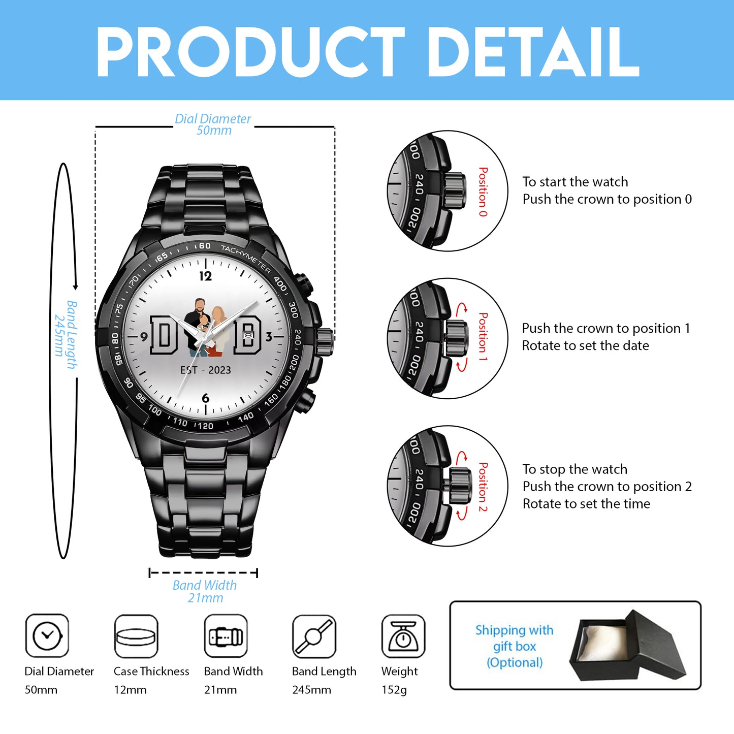 Father's Day Gift For Dad Personalized Alloy Dad Quartz Watch with Family Photos