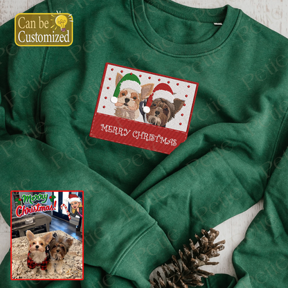 Personalized Embroidered Christmas Pet Dog Cat Frame Hoodie Sweatshirt T-Shirt