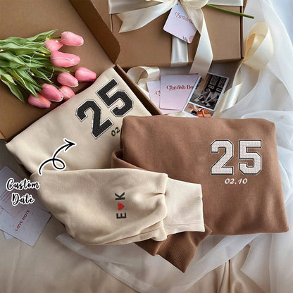 Valentine Personalized Embroidered Date & Name Couple Hoodie Sweatshirt T-Shirt
