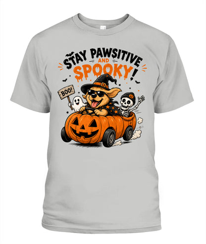 Halloween Custom Dog Breed Stay Pawsitive And Spooky Printed Graphic Sweatshirt T-Shirt