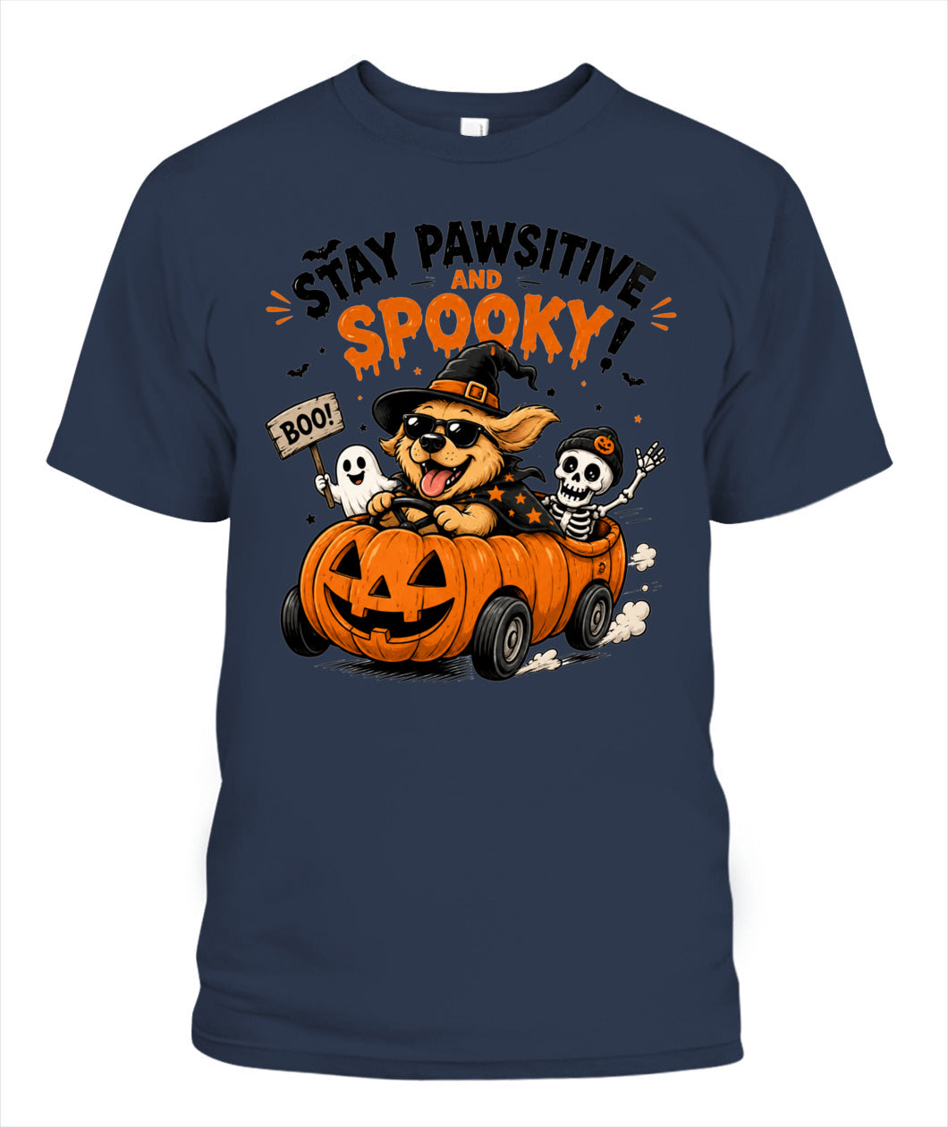 Halloween Custom Dog Breed Stay Pawsitive And Spooky Printed Graphic Sweatshirt T-Shirt