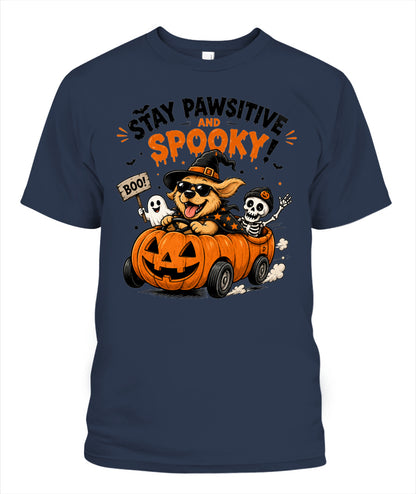 Halloween Custom Dog Breed Stay Pawsitive And Spooky Printed Graphic Sweatshirt T-Shirt