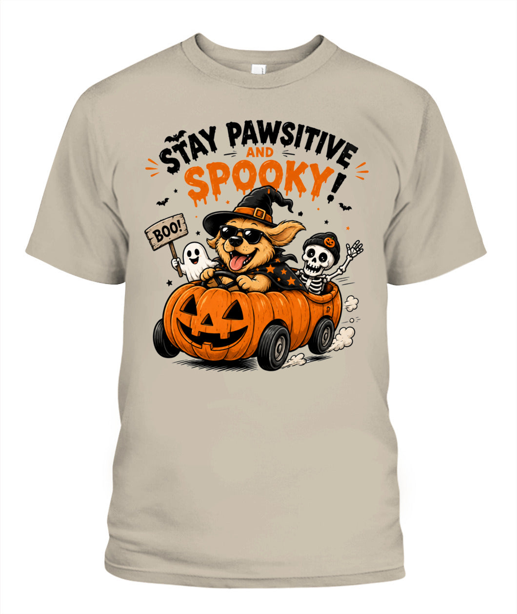 Halloween Custom Dog Breed Stay Pawsitive And Spooky Printed Graphic Sweatshirt T-Shirt