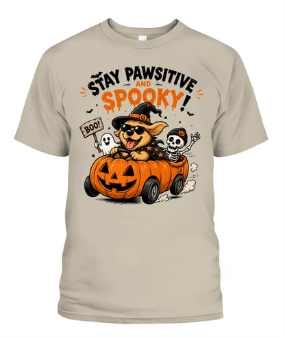 Halloween Custom Dog Breed Stay Pawsitive And Spooky Printed Graphic Sweatshirt T-Shirt