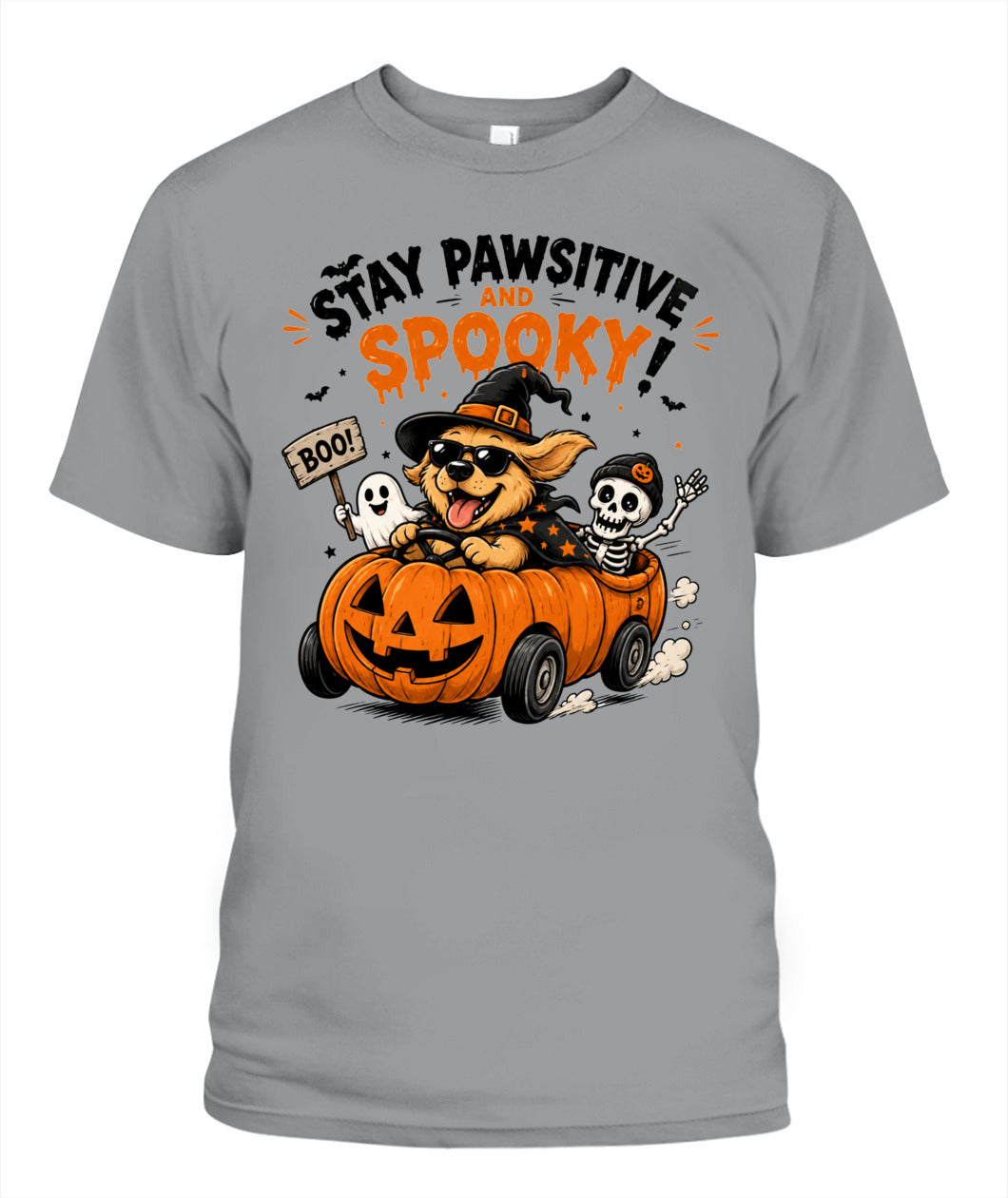 Halloween Custom Dog Breed Stay Pawsitive And Spooky Printed Graphic Sweatshirt T-Shirt