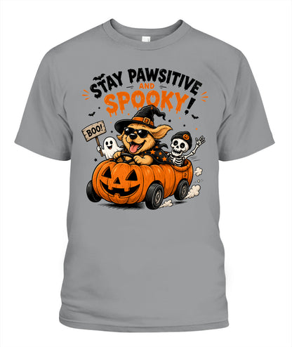 Halloween Custom Dog Breed Stay Pawsitive And Spooky Printed Graphic Sweatshirt T-Shirt