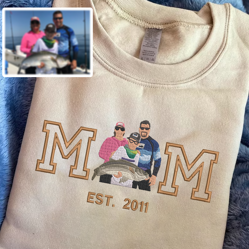 Personalized Embroidered Fishing Family Photo Hoodie Sweatshirt T-Shirt